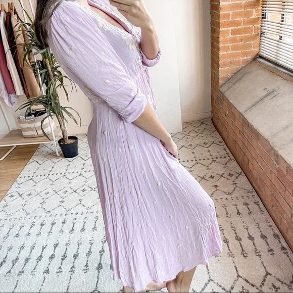 Free People Embroidered Fable Midi Dress Lilac - Picture 3 of 8